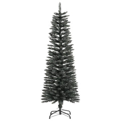 A 4-foot slim artificial Christmas tree in green PVC with snow-dusted tips on a black metal stand.