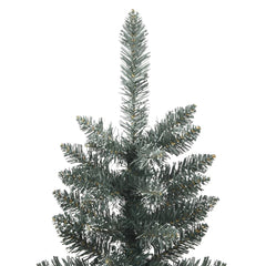 A 4 ft slim artificial Christmas tree in green PVC with snow-dusted tips.