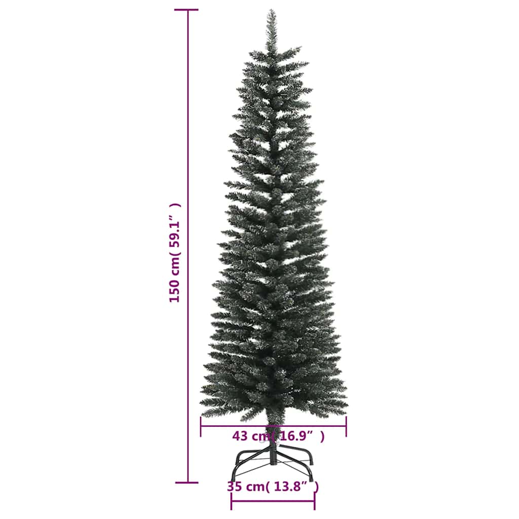 A 5 ft slim artificial Christmas tree with a stand, measuring 150 cm tall and 43 cm wide.