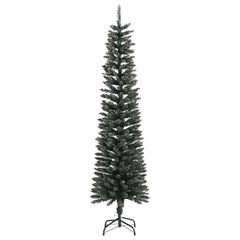 A 6 ft slim artificial Christmas tree with green PVC branches dusted with snow.
