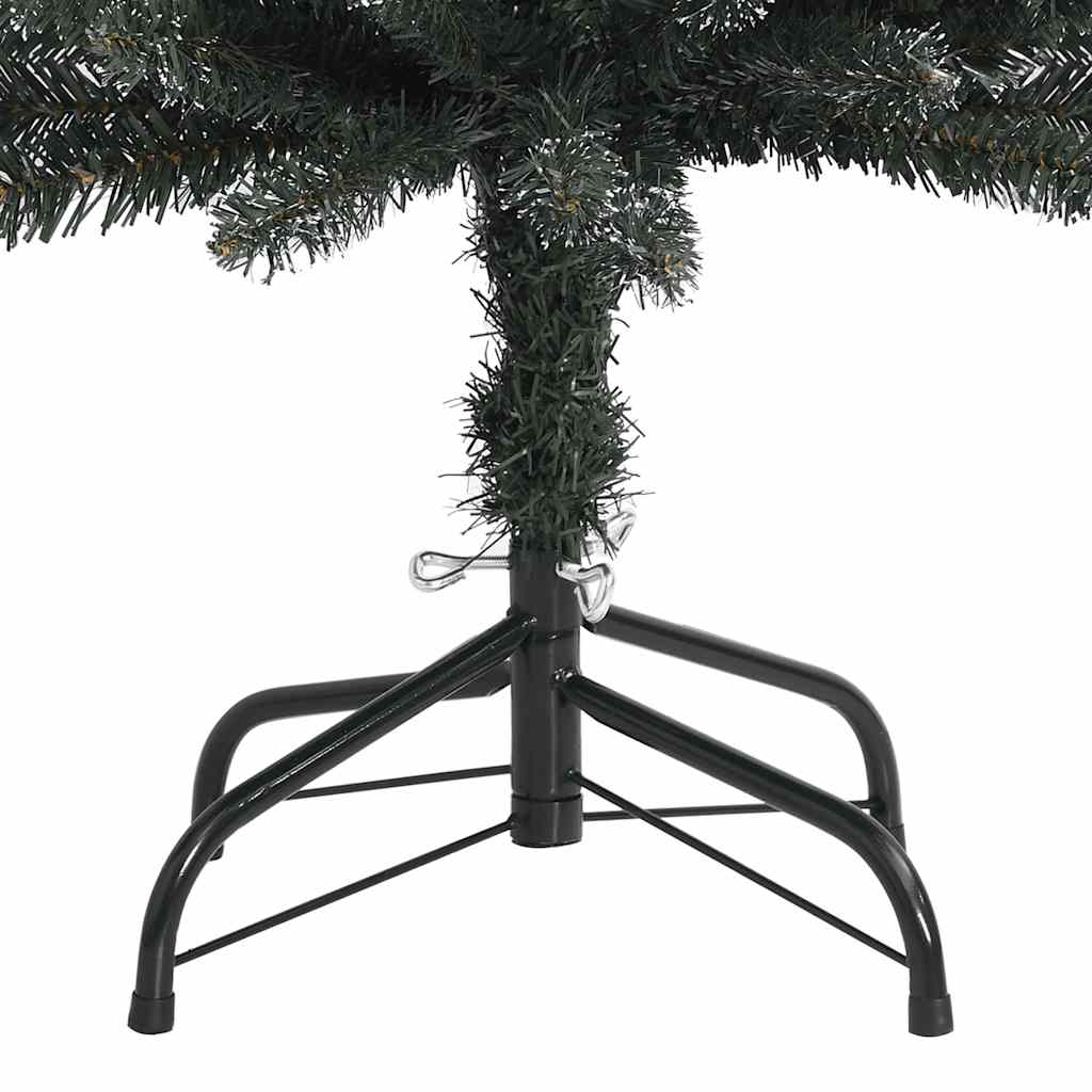 A 6 ft slim artificial Christmas tree with green PVC branches dusted in snow and a black metal stand.