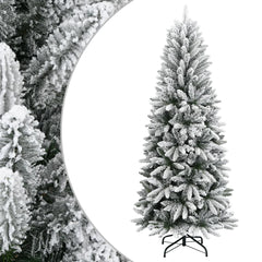 5ft artificial Christmas tree with flocked snow effect, PVC and PE materials, sturdy stand.