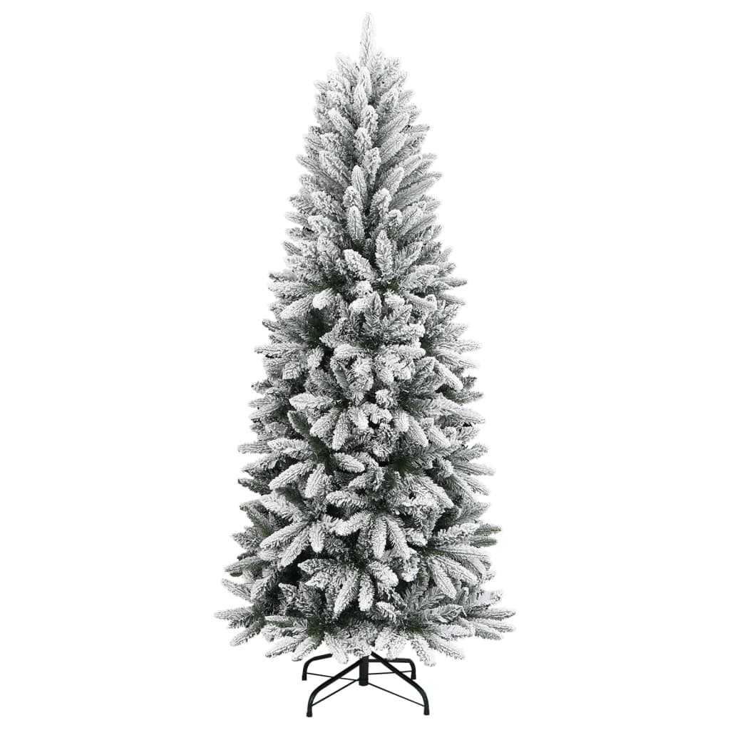 A 5ft flocked snow artificial Christmas tree with PVC and PE branches on a black stand.