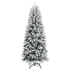 A 70.9-inch flocked snow artificial Christmas tree with PVC and PE branches on a metal stand.