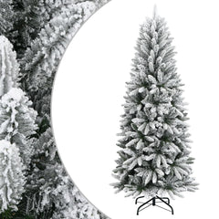 82.7-inch flocked snow artificial Christmas tree with PVC and PE branches on a black stand.