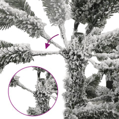 82.7-inch flocked snow artificial Christmas tree with PVC and PE branches, shown with assembly highlights.