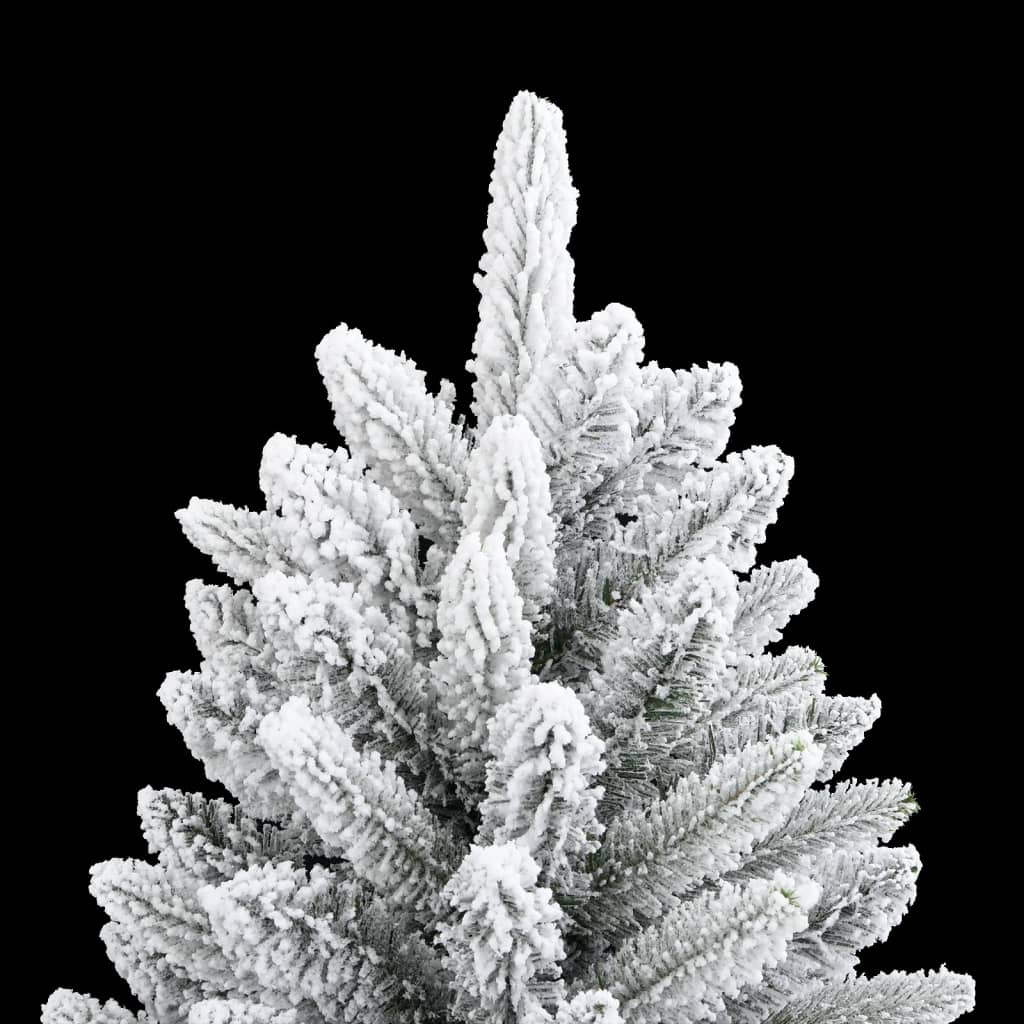 An 82.7-inch flocked snow artificial Christmas tree with PVC and PE branches on a black background.