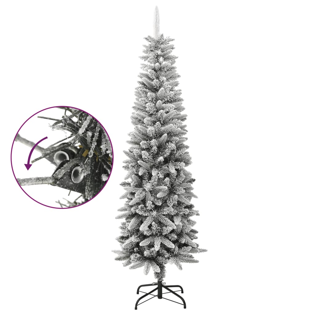 Slim 6ft artificial Christmas tree with flocked snow effect and sturdy black metal stand