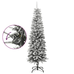 Slim 6ft artificial Christmas tree with flocked snow effect and sturdy black metal stand