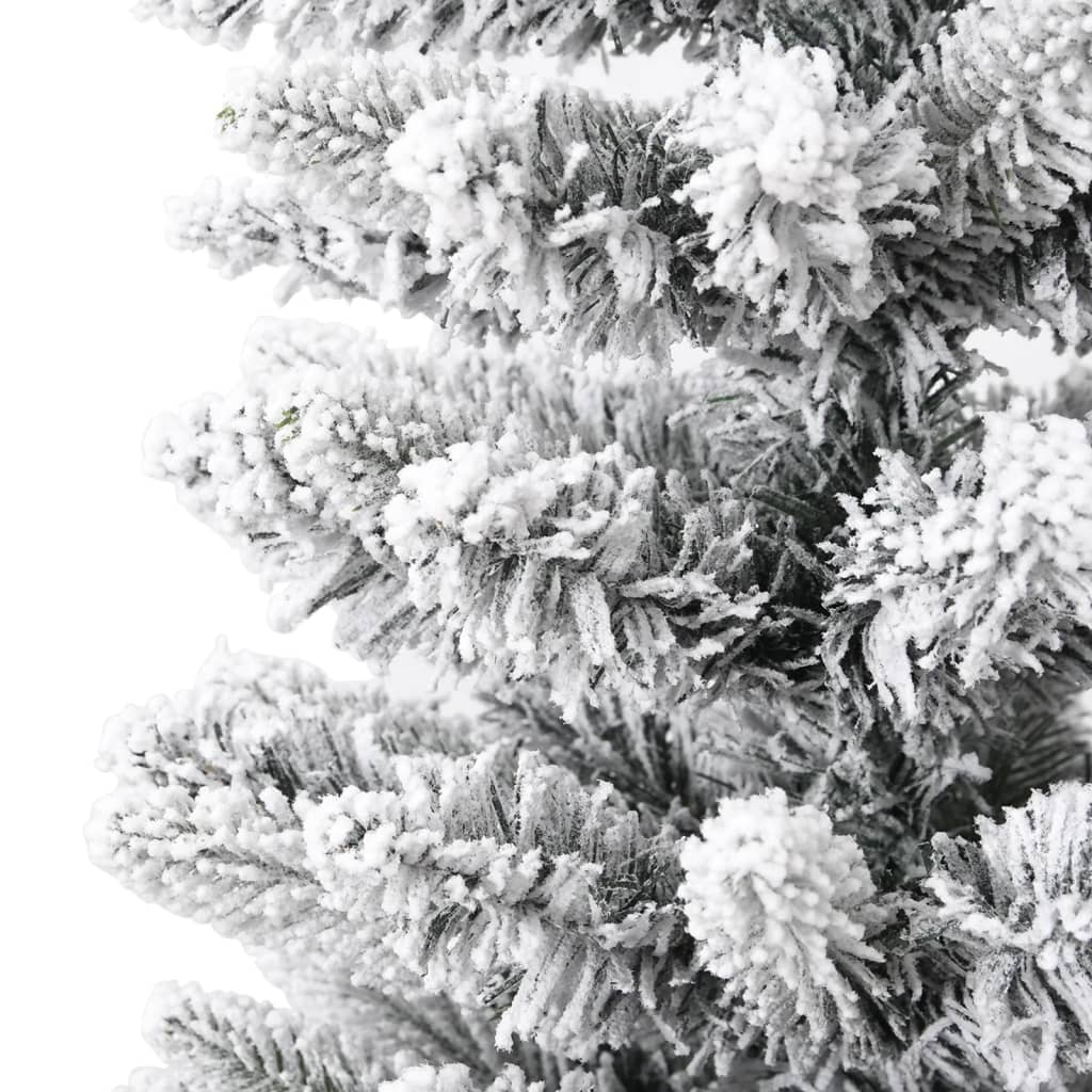 A 7ft slim artificial Christmas tree with flocked snow on PVC and PE branches.