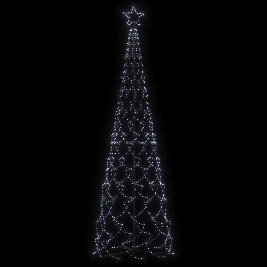A 10-foot tall Christmas cone tree with 500 cold white LEDs in a zig-zag pattern on a black background.