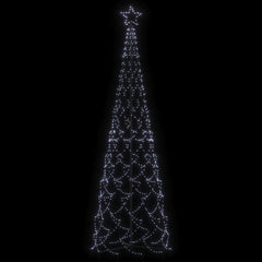 A 10-foot tall Christmas cone tree with 500 cold white LEDs in a zig-zag pattern on a black background.
