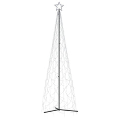 A 3x10 ft blue LED Christmas cone tree with 500 lights and a star topper on a metal frame.