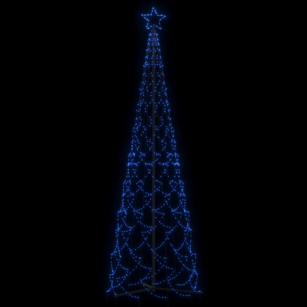 A 10-foot blue LED Christmas cone tree with 500 lights in a zigzag pattern.