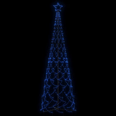 A 10-foot blue LED Christmas cone tree with 500 lights in a zigzag pattern.
