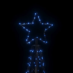 Blue LED Christmas cone tree with 500 lights and cascading strands on a 3x10 ft frame.