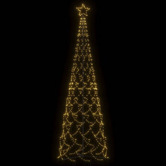 A 3x10 ft illuminated Christmas cone tree with 500 warm white LEDs on a black background.
