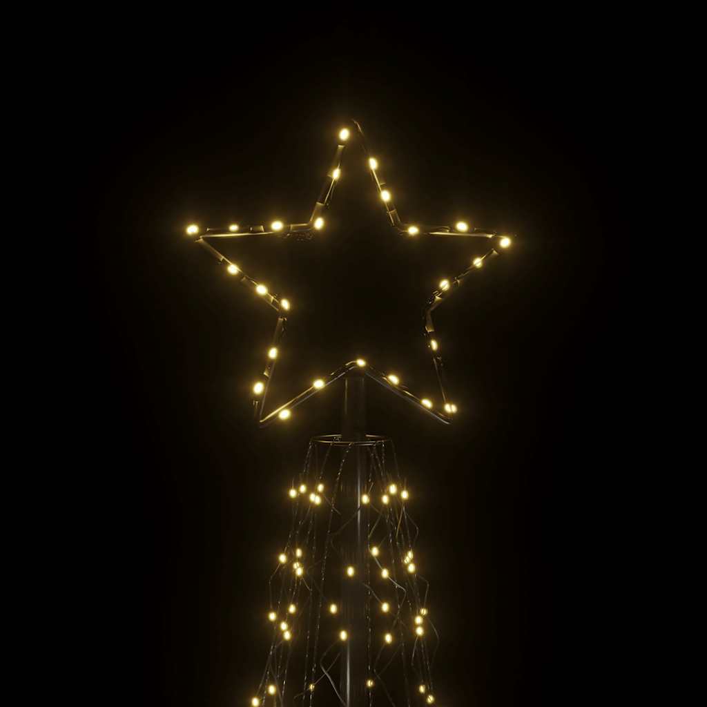 A 3x10 ft Christmas cone tree topped with a glowing star and featuring 500 warm white LEDs on a black background.