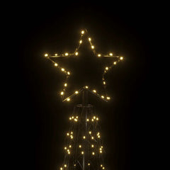 A 3x10 ft Christmas cone tree topped with a glowing star and featuring 500 warm white LEDs on a black background.