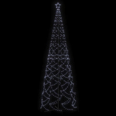 A 16ft tall outdoor Christmas cone tree lit with 1400 cold white LEDs.