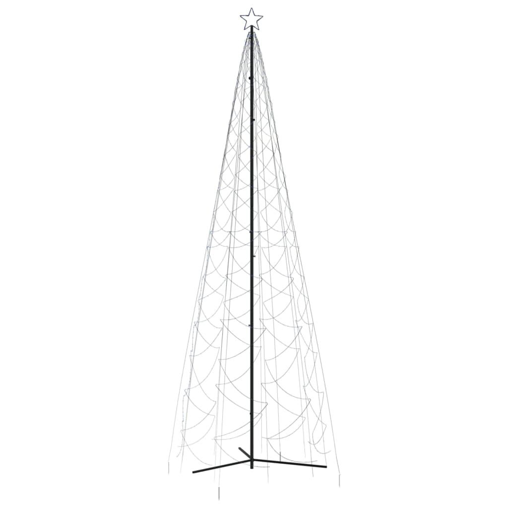Tall cone-shaped Christmas tree frame with 1400 blue LED lights and a star topper.
