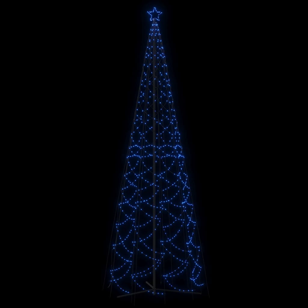 A 5x16 ft blue LED Christmas cone tree with 1400 lights in a zigzag pattern.