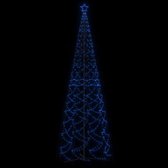 A 5x16 ft blue LED Christmas cone tree with 1400 lights in a zigzag pattern.