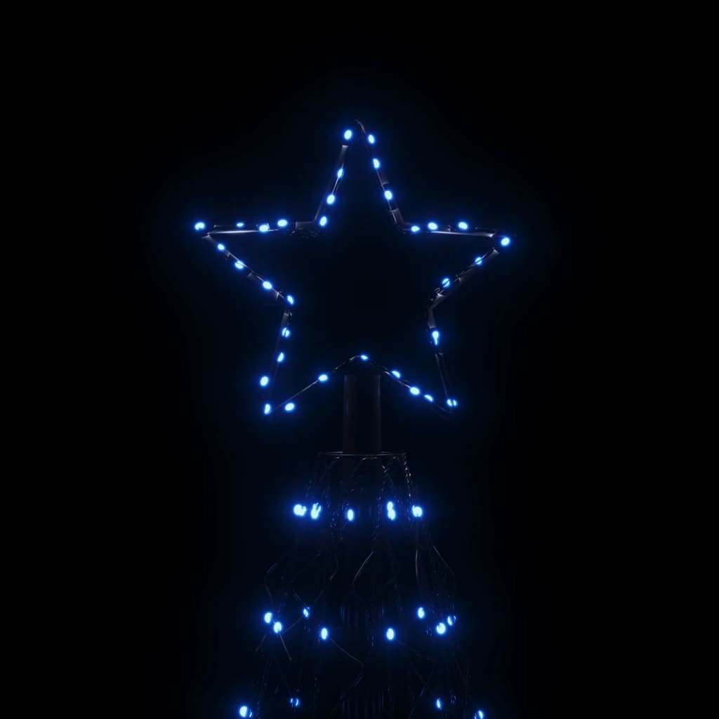 Blue LED Christmas cone tree, 5x16 ft with 1400 lights in zigzag formation.