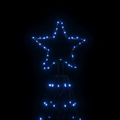 Blue LED Christmas cone tree, 5x16 ft with 1400 lights in zigzag formation.