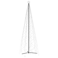 Tall 5x16 ft black steel cone Christmas tree with warm white LEDs and star topper.