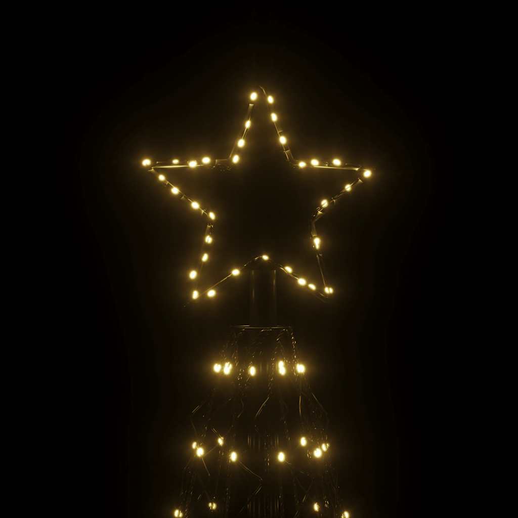 A warm white LED-lit cone-shaped Christmas tree, 5x16 ft with 1400 lights.