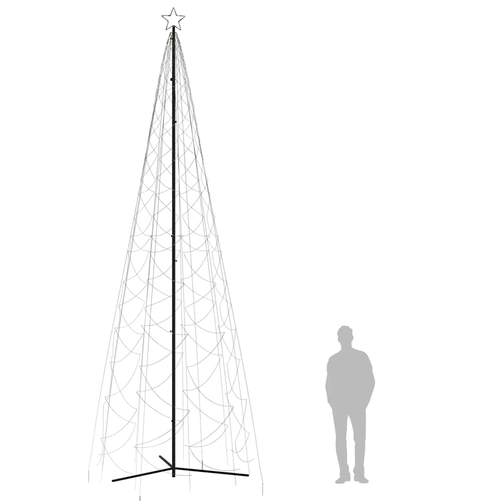A 5x16 ft warm white LED Christmas cone tree with 1400 lights, shown next to a person for scale.