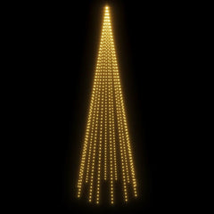 16ft flagpole Christmas tree lights with 732 warm white LEDs on black background.