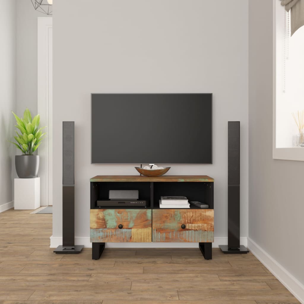 TV Cabinet Multicolor Solid reclaimed wood, engineered wood, iron