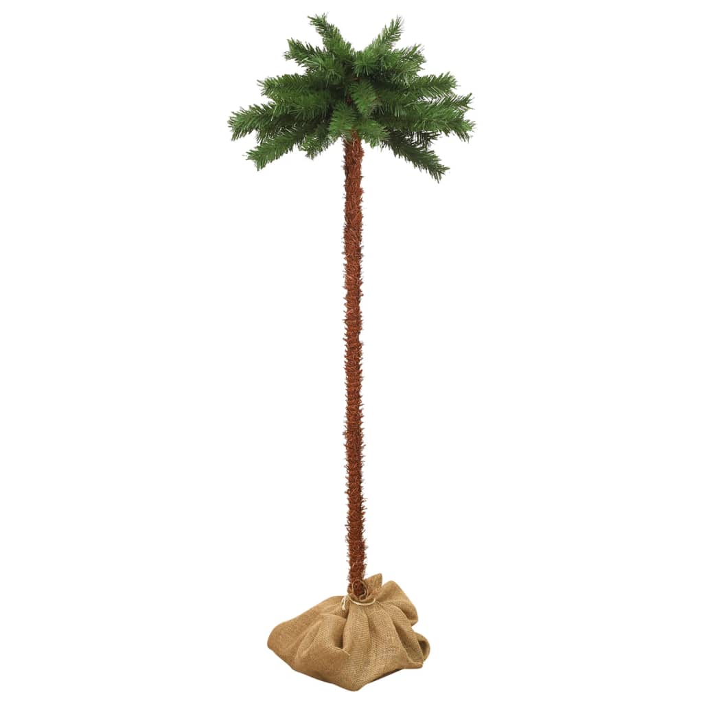 70.9" tall green and brown artificial Christmas palm tree with LED lights and linen-covered base.