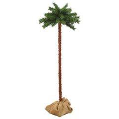 70.9" tall green and brown artificial Christmas palm tree with LED lights and linen-covered base.