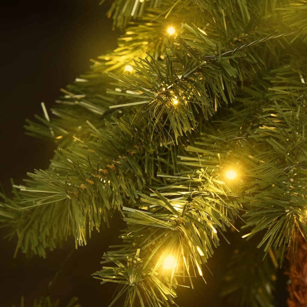 70.9" tall green and brown artificial Christmas palm tree with LED lights and stable linen base.