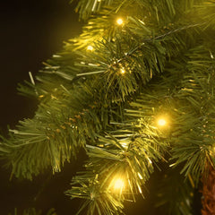 70.9" tall green and brown artificial Christmas palm tree with LED lights and stable linen base.
