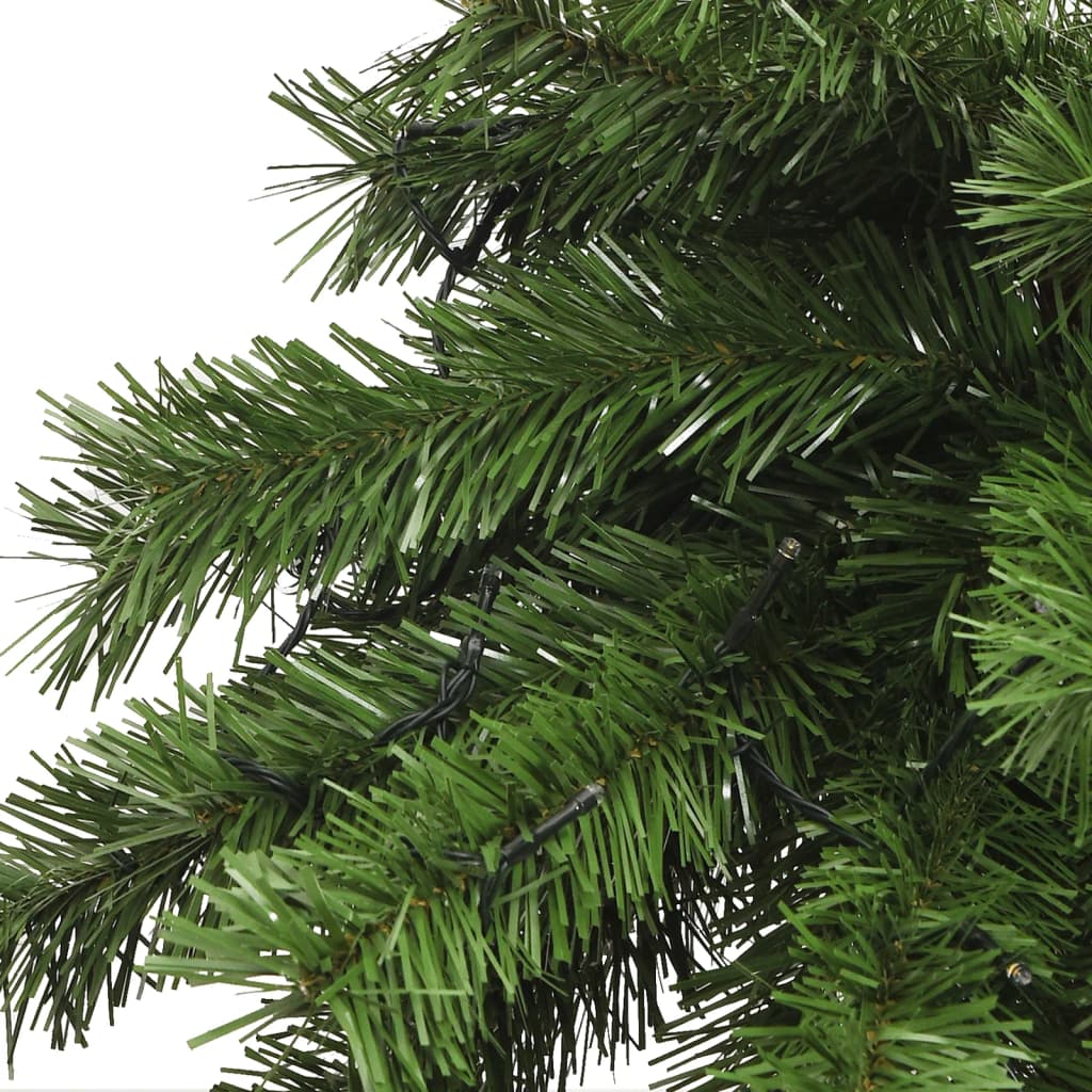 Green PVC Christmas palm tree with 200 LED lights and sturdy branches in two sizes.