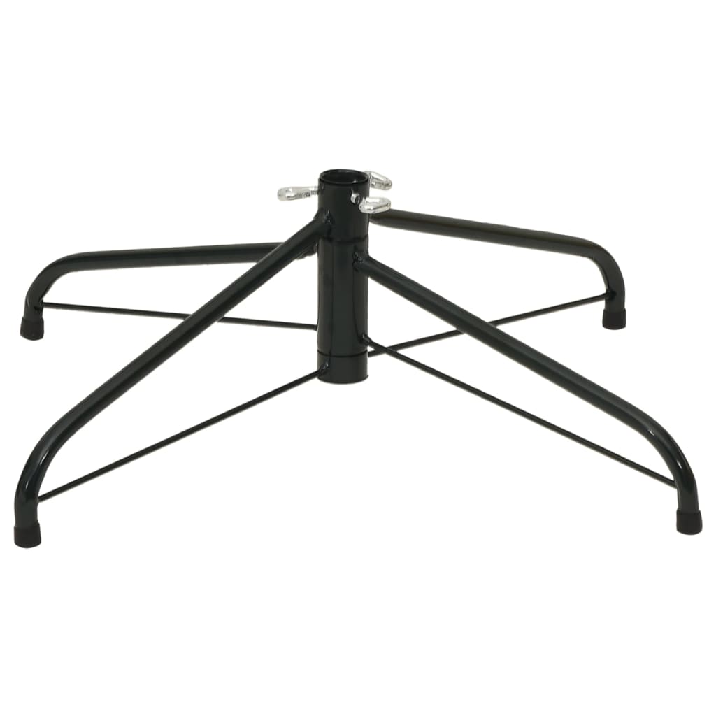 Black steel Christmas tree stand designed for stable support of 6ft artificial trees.
