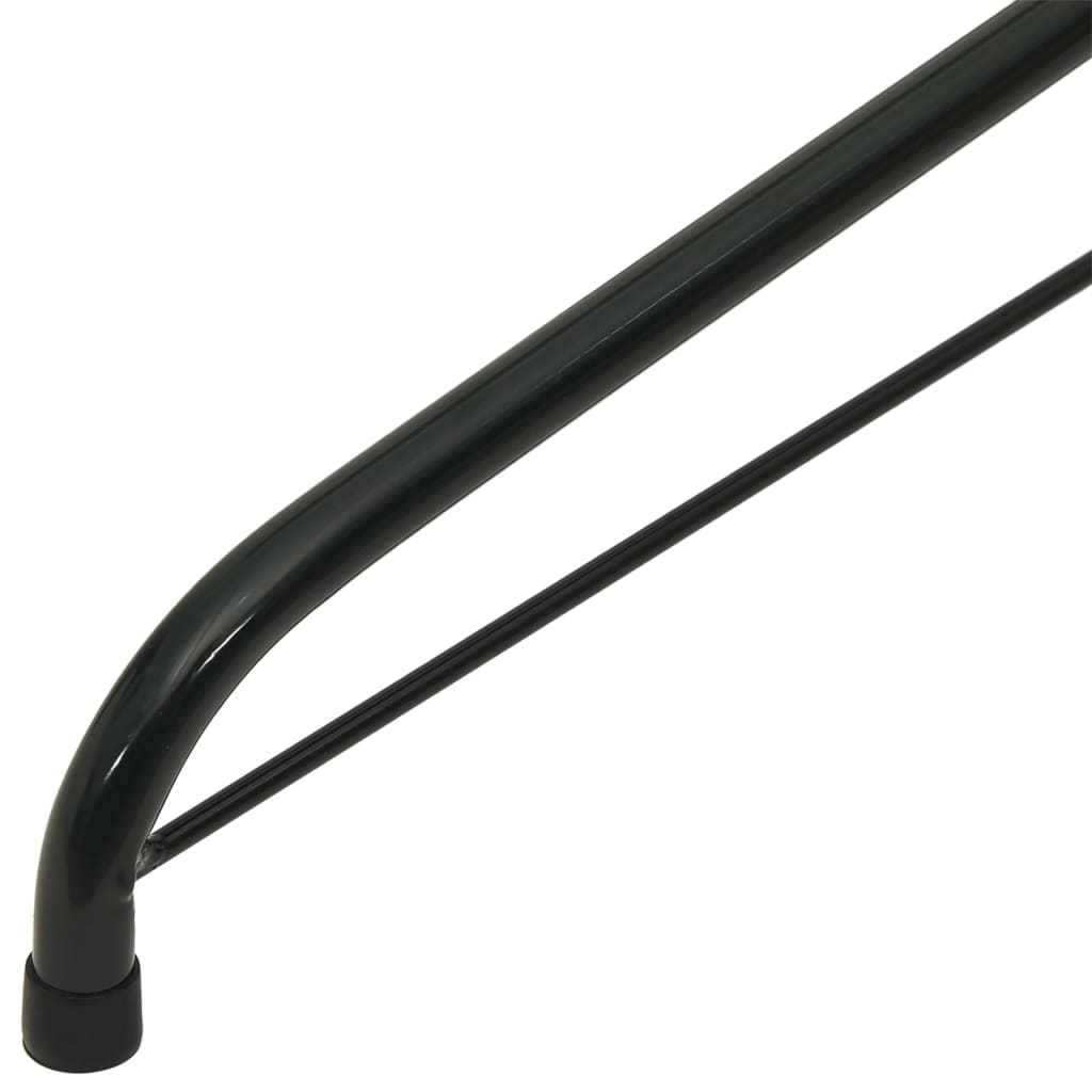 Black steel Christmas tree stand designed for stable support of 6ft artificial trees.