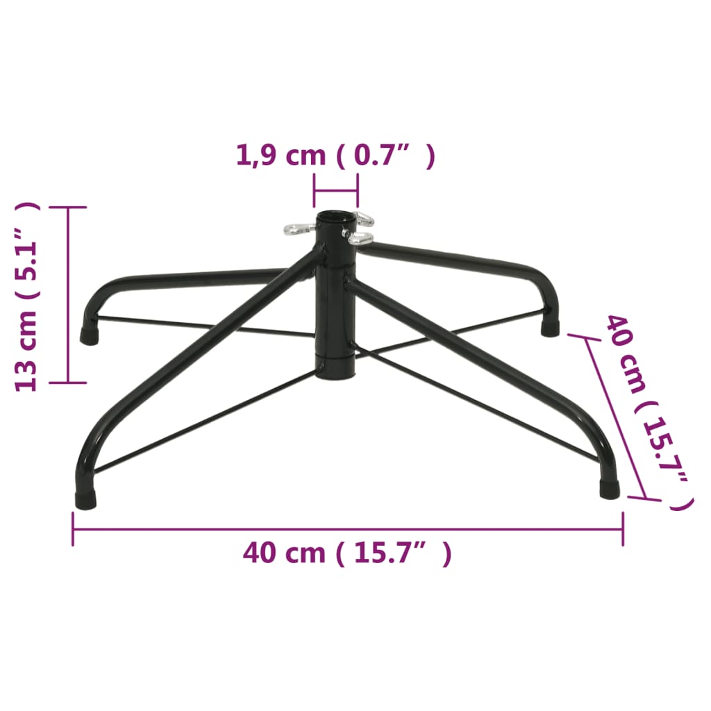 Black steel Christmas tree stand designed for stable support of 6ft artificial trees.