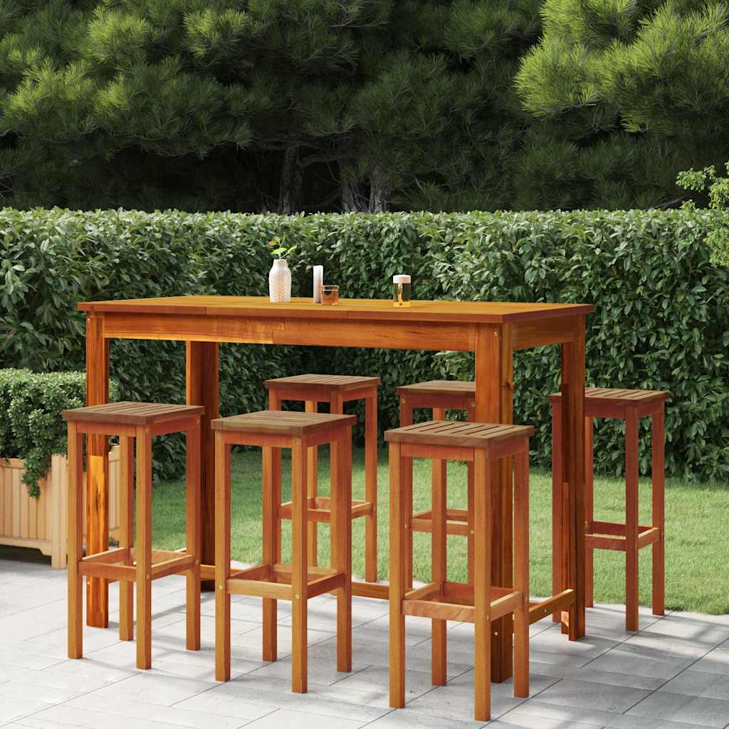 Garden Bar Set Wooden Brown Solid Acacia wood Standard Footrest