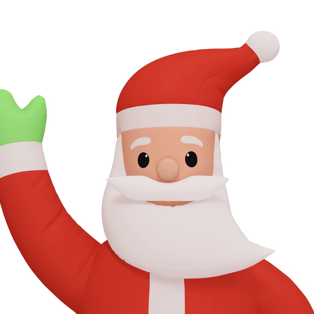 145.7-inch inflatable LED Santa Claus waving, in red suit and white beard, for outdoor Christmas decor.