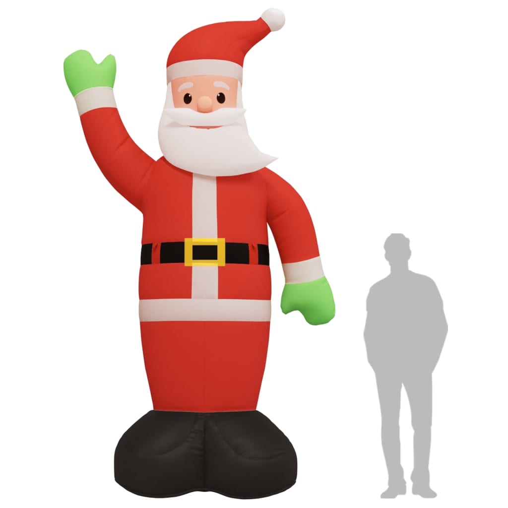 Inflatable LED Santa Claus figure, 145.7 inches tall, waving with green gloves and red suit.
