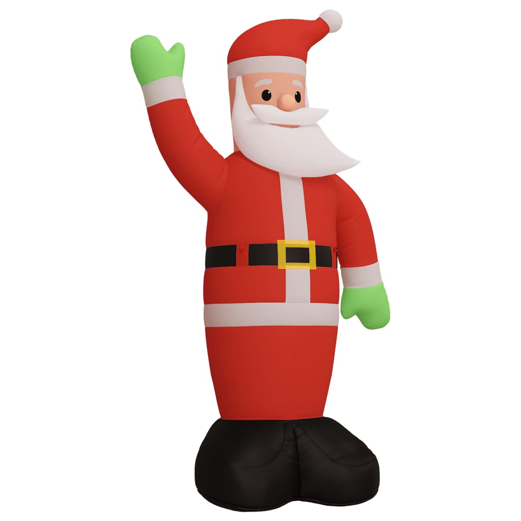 A 12-foot inflatable Santa Claus in red suit with white trim, green gloves, and black boots, waving one hand.