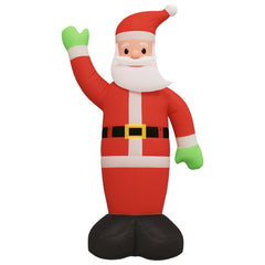 12ft inflatable Santa Claus waving with green gloves and red suit for outdoor Christmas decor.