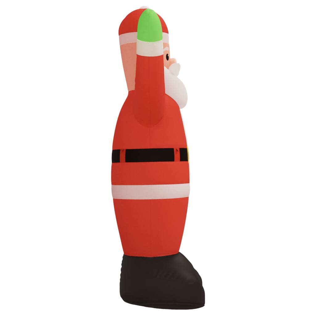 12ft inflatable Santa Claus figure in red suit with green hat and black boots, side view.