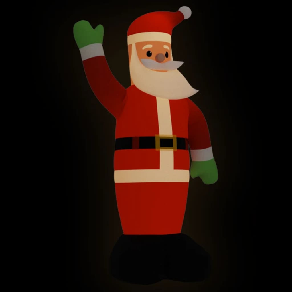12-foot inflatable Santa Claus in red suit waving with green gloves, featuring built-in LEDs.