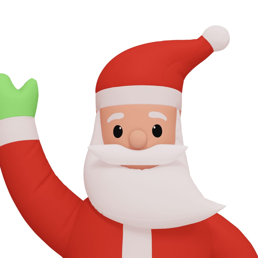 12ft inflatable Santa Claus waving with green glove, red suit, white beard, and LED lights.